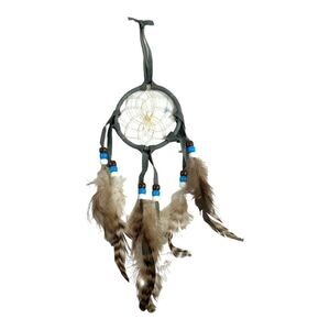 Handmade Dreamcatcher With Feathers & Beads - 3" Southwest Artisan Vintage Real